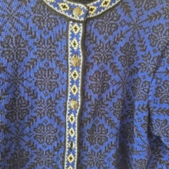 L.L. Bean Sweater Cardigan Womens 1X Blue Nordic Cotton Metal Button Front Heavy - Picture 2 of 7